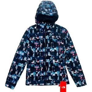 NORTH FACE Thermoball Hoodie Jacket Women XS Blue Abstract Puffer Ski Coat NWT